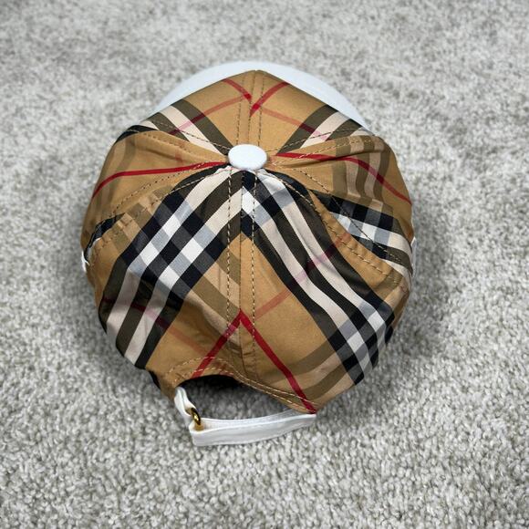 Burberry Check Logo Baseball Hat Tan Plaid White Brim Adjustable Cap - Picture 3 of 6